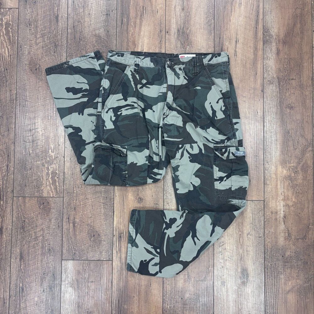 Wrangler Fleece Lined Pants Men 34x30 Camo Cargo Winter Hunting Hiking Insulated